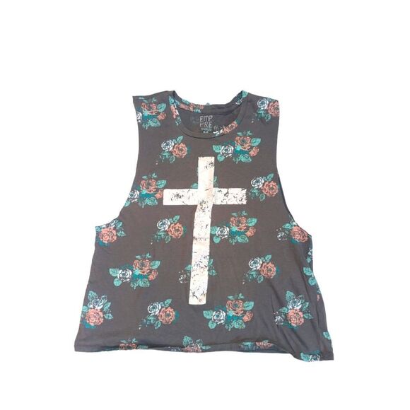 🛍️ CROSS AND FLORAL CUT OFF TEE BY EMPYRE SIZE MEDIUM - Picture 1 of 3